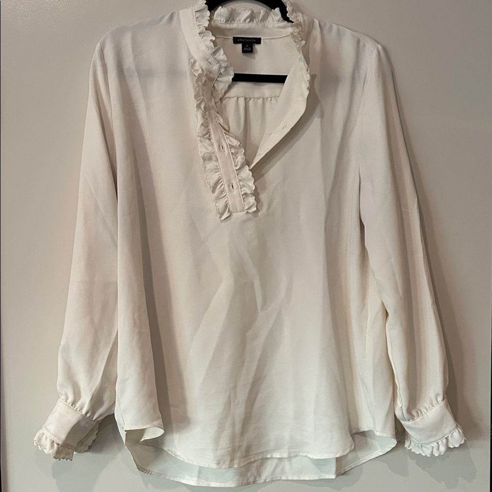 Ann Taylor Cream Ruffled Blouse